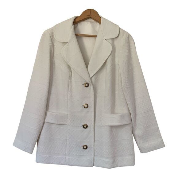 Vintage 70s 3 Piece Suit Women's SZ 12 Winter White Polyester Jacket Skirt Pants - Picture 3 of 16